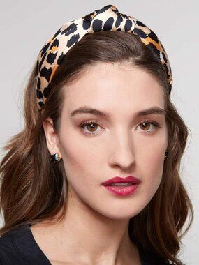 Lele Sadoughi Leopard Silk Knotted Headband Brown Cream NWOT